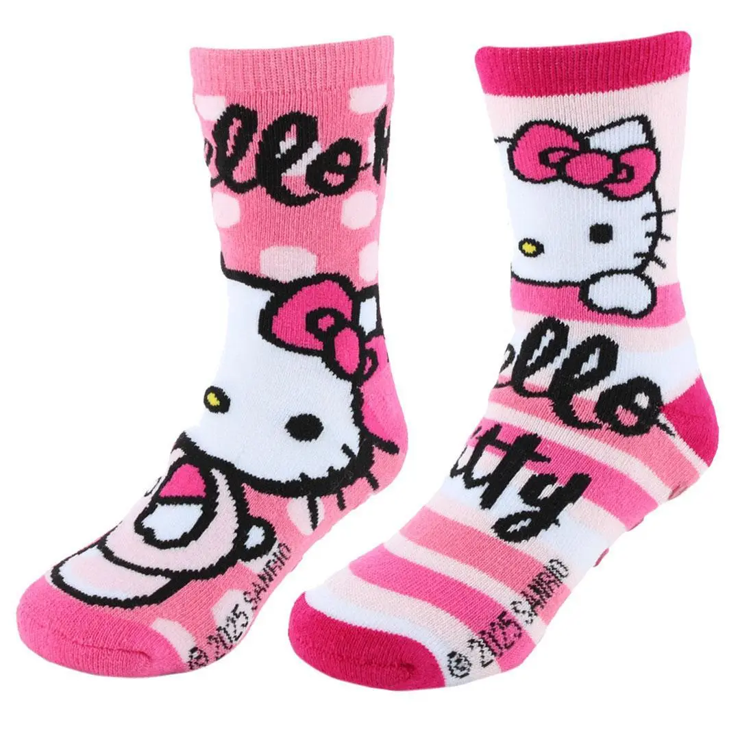 Textiel Trade Girl's Sanrio Hello Kitty Snuggle No-Slip Socks (2 Pairs), Crew Socks