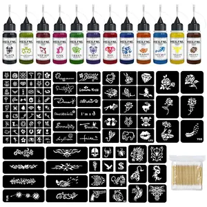 Temporary Tattoo Kit 12 Colors Temporary Tattoo Ink,111 Pcs Stencils Kit for Body Paint Fake Tattoos,DIY Art Painting Party for Women Man