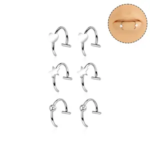 Oufer 6PCS Adjustable Fake Snakebites Jewelry Lip Ring with Heart & Star Design Stainless Steel No Tarnish