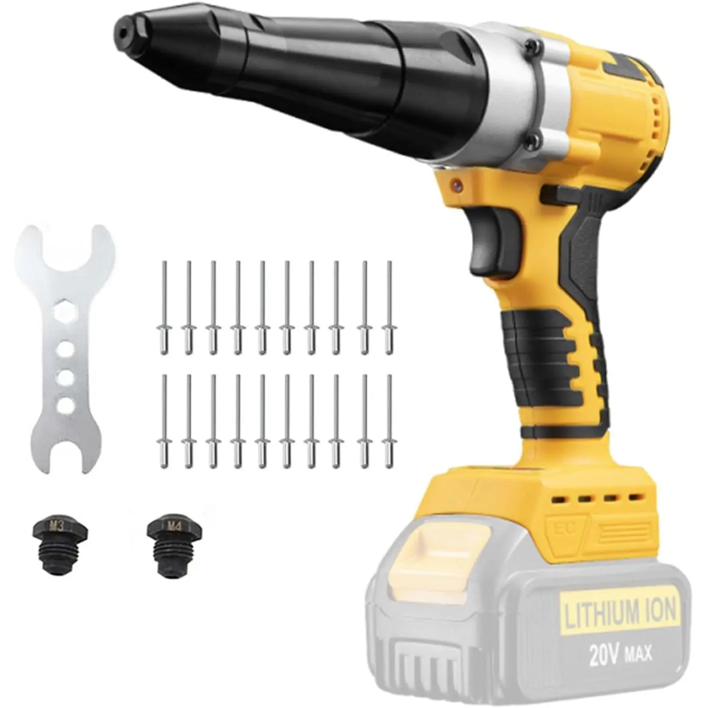 GJANSH Cordless Rivet Gun Compatible with Dewalt 20V Battery, Electric Rivet Gun Kit, Brushless Blind Riveter Tool Kit for 1/8", 5/32", 3/16" Rivets (Tool Only, No Battery),fathersdaygift