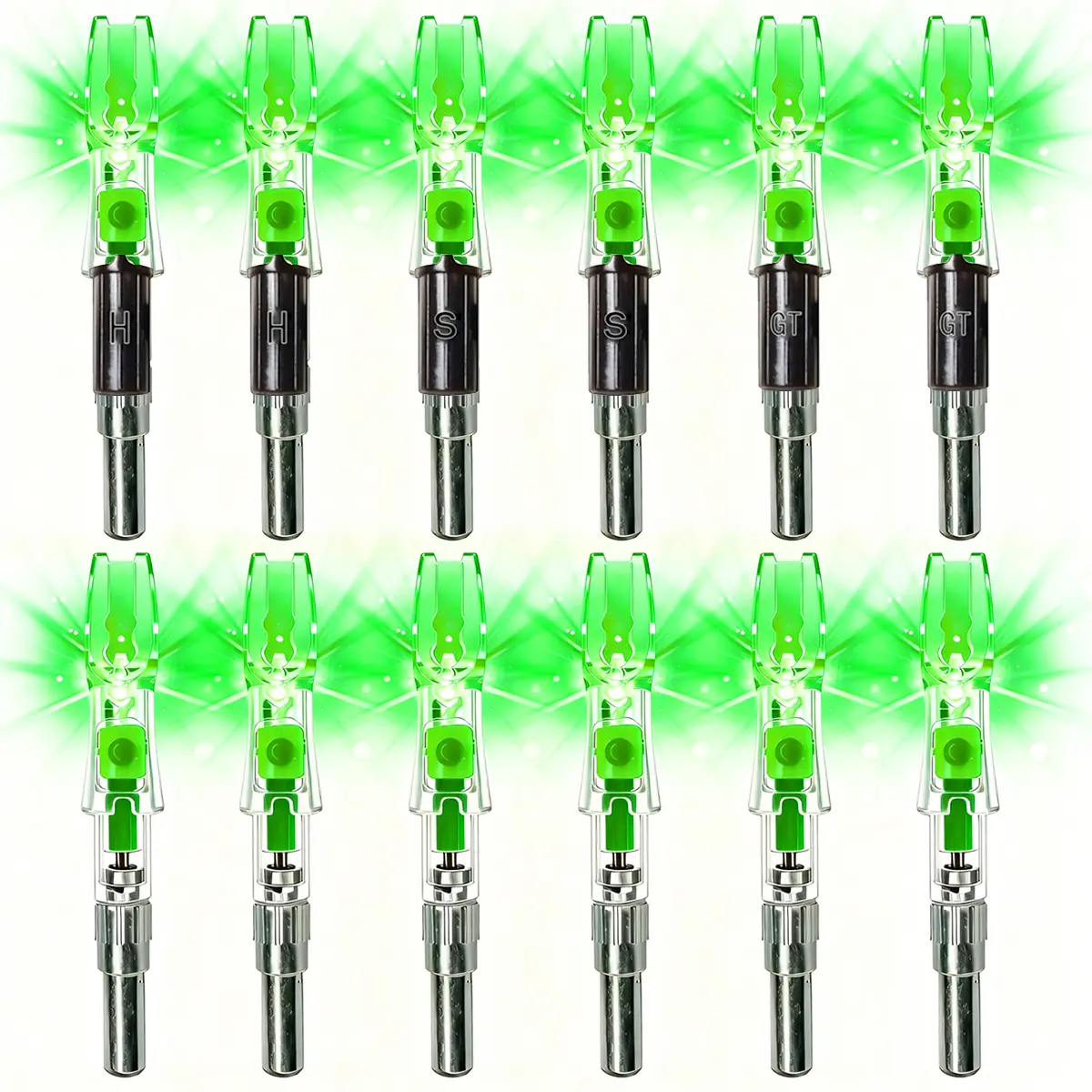 NoxDyn X Lighted Nocks for Arrows - Outdoor Archery Accessory with Multi-Size .204''/.233''/.244''/.248'' ID, H S GT Bushings, High-Visibility Red/Blue/Green Illumination, Light Control ON-OFF Switch, Snug Fit