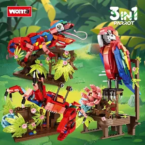 1 Set 538PCS 3-in-1 Parrot Building Blocks, Creative Jungle Animal Style, Builds Into Parrot/Chameleon/Crab, For Kids 6+ Adults Nature Lovers Home Decor Gift