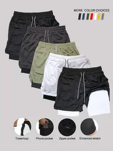 Men’s 5-Pack Double-Layer Basketball Shorts — Quick-Dry, Breathable, with Inner Phone Pocket and Towel Loop, Multi-Pocket Design for Summer Sports and Casual Wear