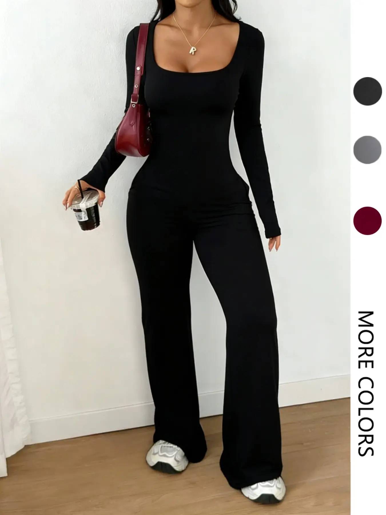 Women's Sexy Long Sleeve Fitted Jumpsuit, Basic Plain Design All-Season Wear, Casual Aesthetic Fashionable for Women, Comfortable Daily Use Casual Comfy Jumpsuit