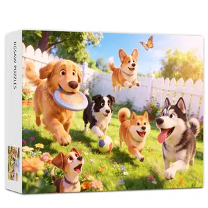 Jigsaw Puzzles for Adults 1000 Pieces Playful Puppies Vibrant Cartoon Dogs Garden Adventure Puzzle, Adults & Dog Lovers | Colorful Family Fun Activity & Wall Art Decor for Birthday
