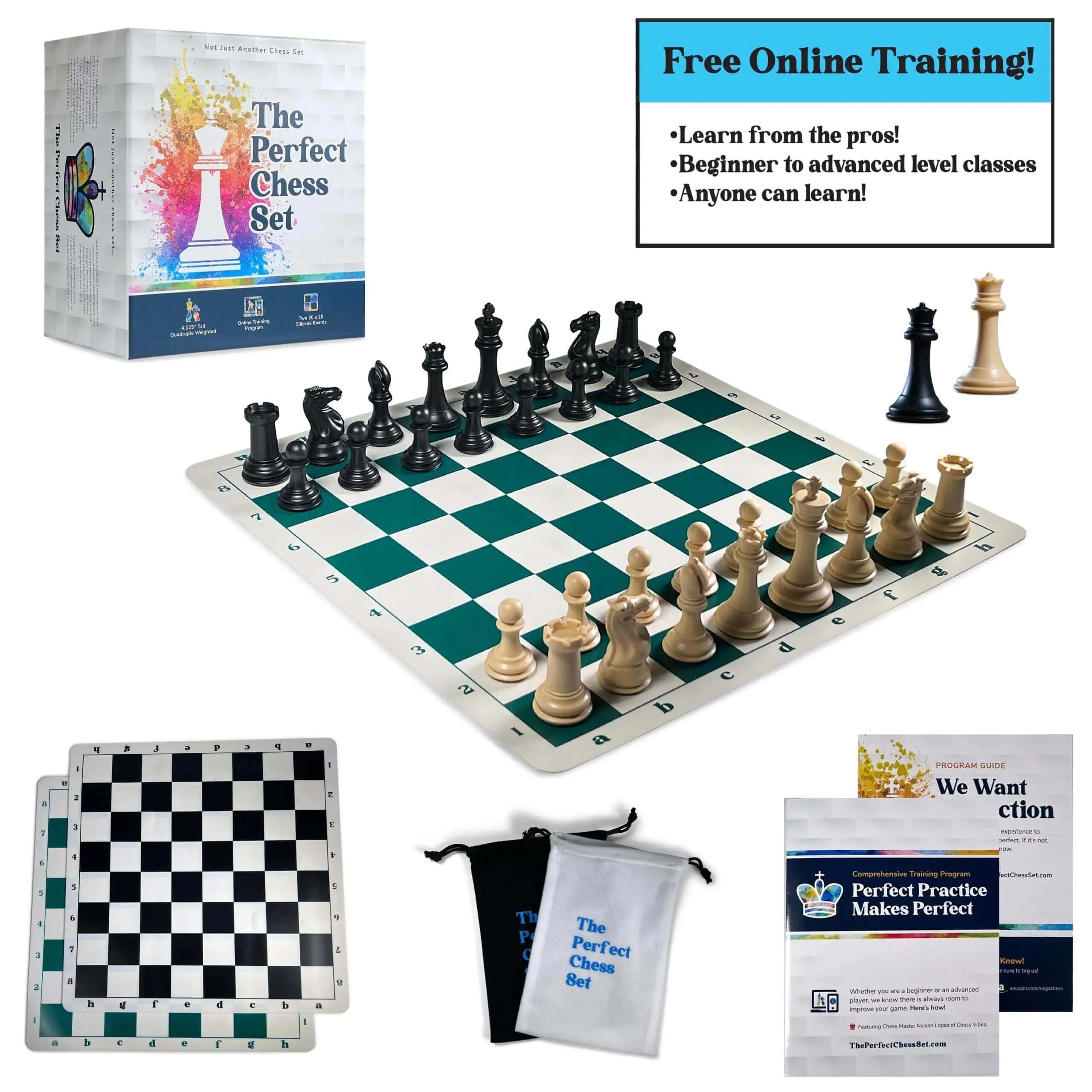 MegaChess Tournament International Chess Set, Quadruple Weighted Staunton Pieces, Plastic Construction, Storage Box, Board Games for Learning