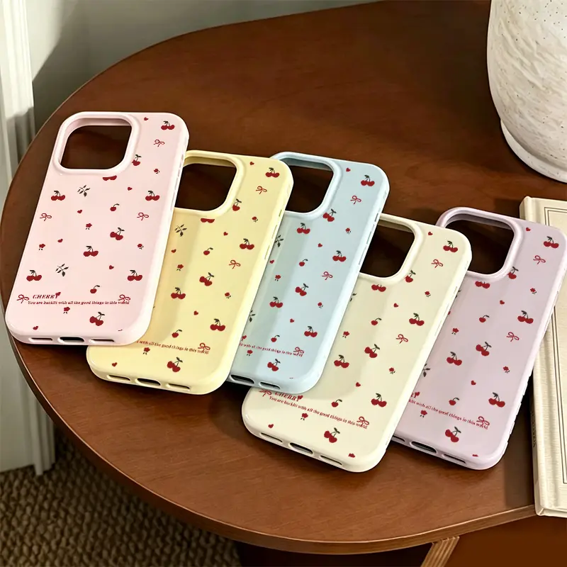 Cute Cherry Heart‑Border Aesthetic Phone case for iPhone 17Pro Max Air 16Plus E 15 14 13 cases, Made Of Premium Glossy Soft Tpu‑Pc Composite Material, Heart-Shaped Relief On The Side, Fingerprint-resistant, Shockproof Drop, Women's Phone Cases.JL115