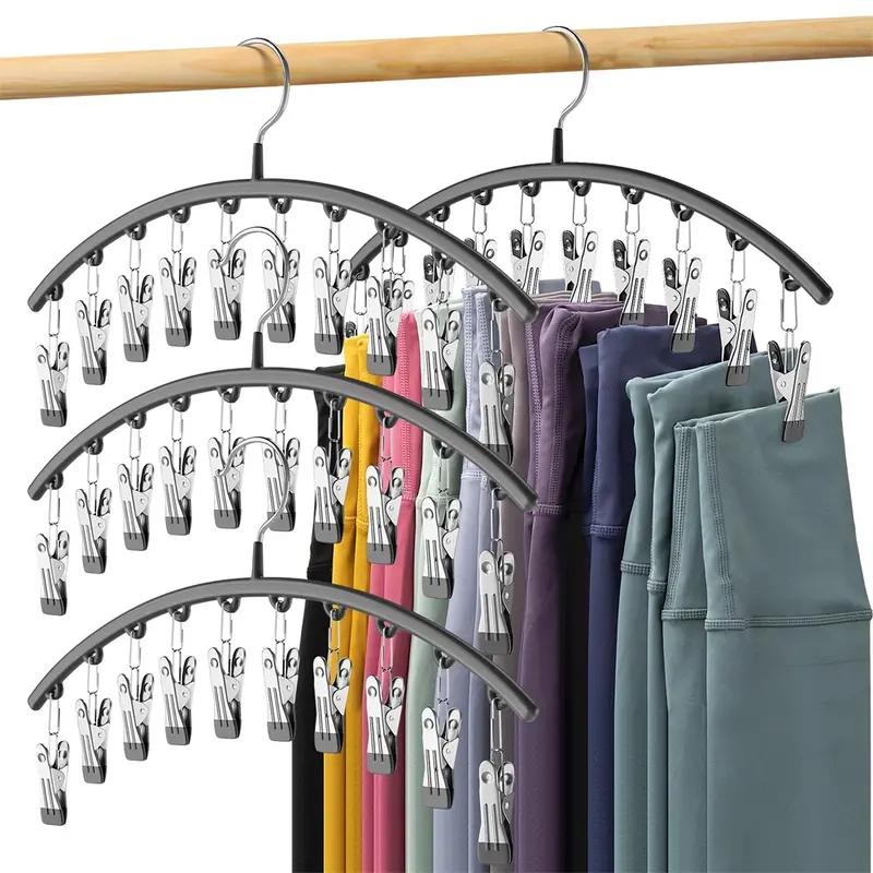 Clothes Hanger with Clips, Clip Hangers for Pants, 2 Counts Multi-functional Windproof Clothes Hanger, Clothes Storage Rack for Skirts, Shorts, Jeans, Scarves and More, Organiser