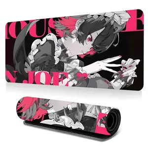 1pc Pink Black Demon Maid Anime Girl Large Gaming Mouse Pad, Edgy Gothic Aesthetic Extended Desk Mat,Office Desk Accessories Non-Slip Stitched Edge Computer Mat ,Rubber Base Laptop Keyboard Pad for Home Office & Gamer,Durable and Spill-Resistant,Ideal Gif