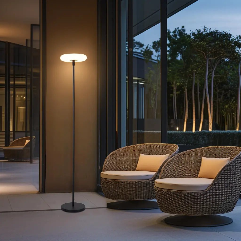 Modern Solar Floor Lamp Outdoor - Waterproof IP65 Minimalist Standing Light for Garden Patio Yard Terrace, Auto On/Off at Night, Warm White & Cool White Lighting