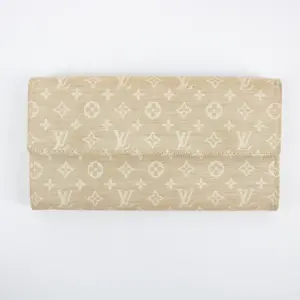 Pre-owned Louis Vuitton Canvas small leather goods Beige Monogram Mini lin Portefeuille Sarah Wallet #2283