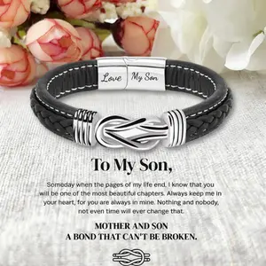 Braided Leather Bracelet for Men – Stainless Steel Magnetic Clasp PU Leather Wristband, Punk Geometric Cuff Bracelet, To My Son Husband Gift, Birthday Christmas Gift for Him