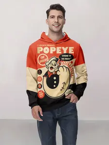 New Qiku Men, Popeye Power Legendary 3D Printed Men's Casual Long Sleeve Hoodie, Graphic Hoodies, Men's Spring and Autumn Sweater, Men's Hoodie Top, Hooded Sweater, Casual Hooded Sweatshirt, Casual Versatile Suitable for Men Going Out