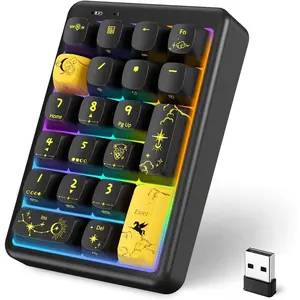 Number Pad, BT 5.0 Mechanical Number Keypad for Laptop, 21 Key Hot Swappable RGB Numeric Keypad, USB/2.4G  Number Pad Keyboard, Rechargeable Cute Black Creamy Keyboard Number Pad