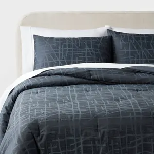3pc Full/Queen Luxe Jacquard Comforter and Sham Set Blue - Threshold