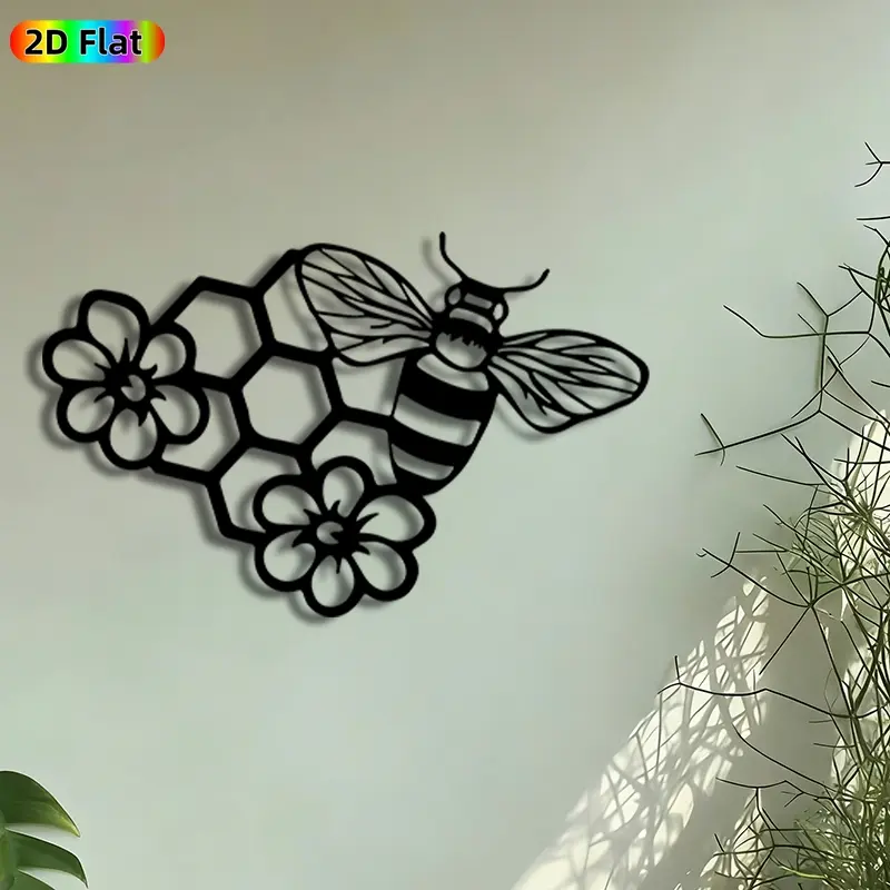 1pc Honeybee & Honeycomb Metal Wall Art, Floral Bee Statue Mural, Artistic Metalwork, Artistic Home Decor, Perfect for Mothers Day, Housewarming Decor, Perfect for Kitchen Garden Fence Coffee Shop Decor, Ideal Gift for Nature Enthusiasts