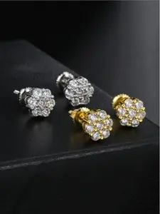 New Flower Earrings Set Copper Material Full Drill Hip Hop Street Style Unisex Fashion Trendy Ear Jewelry for Men and Women High Quality Earrings