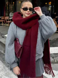 Women's Winter Scarf, Thick and Warm Classic Wine Tassel Fluffy Shawl, Soft Warm Shawl, Luxurious Casual Fashionable Elegant Multifunctional Hijab