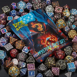 Metal Mystery Dice Bag DND Dice Set Blind Surprise Bag - Contains 1 Complete Set of 7 Metal Dice D4, D6, D8, D10, D12, D20, D% for Dungeons and Dragons RPG Board Game and DND Accessories, Table Game Party Durable Crafts outdoorfun
