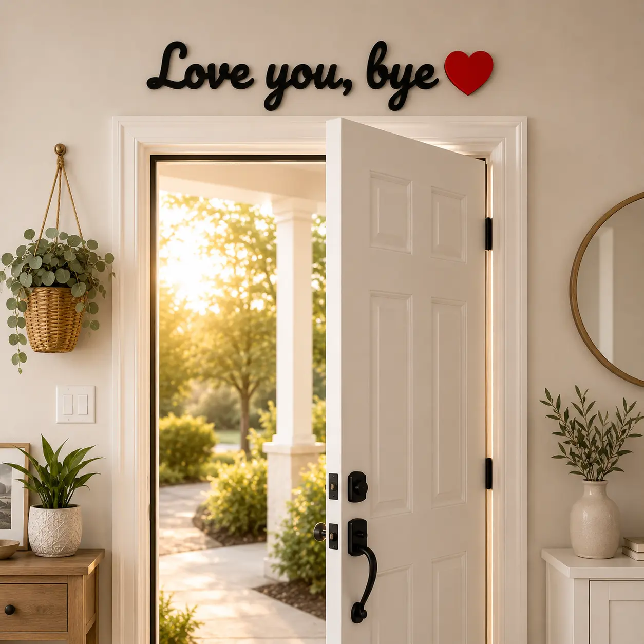 Lightweight Matte Black Heart "Love You Bye" Home Signboard, Indoor-Friendly Decoration Wall Plaque, Easy-Install Bedroom Wall Decor, Family Gift for Home Supplies