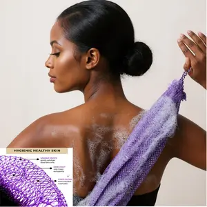 African Exfoliating Net Sponge - Lightweight & Personal 100% Nylon Bath Sponge for Hygienic Healthy Skin - Durable & Waterproof Travel Pouch Included - Ideal for Hard-to-Reach Areas - 45 Inches Long