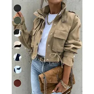 Women's autumn casual fit bicycle jacket, short woven jacket with pockets and zippers, autumn fashionable long sleeved jacketRAIMENTRY