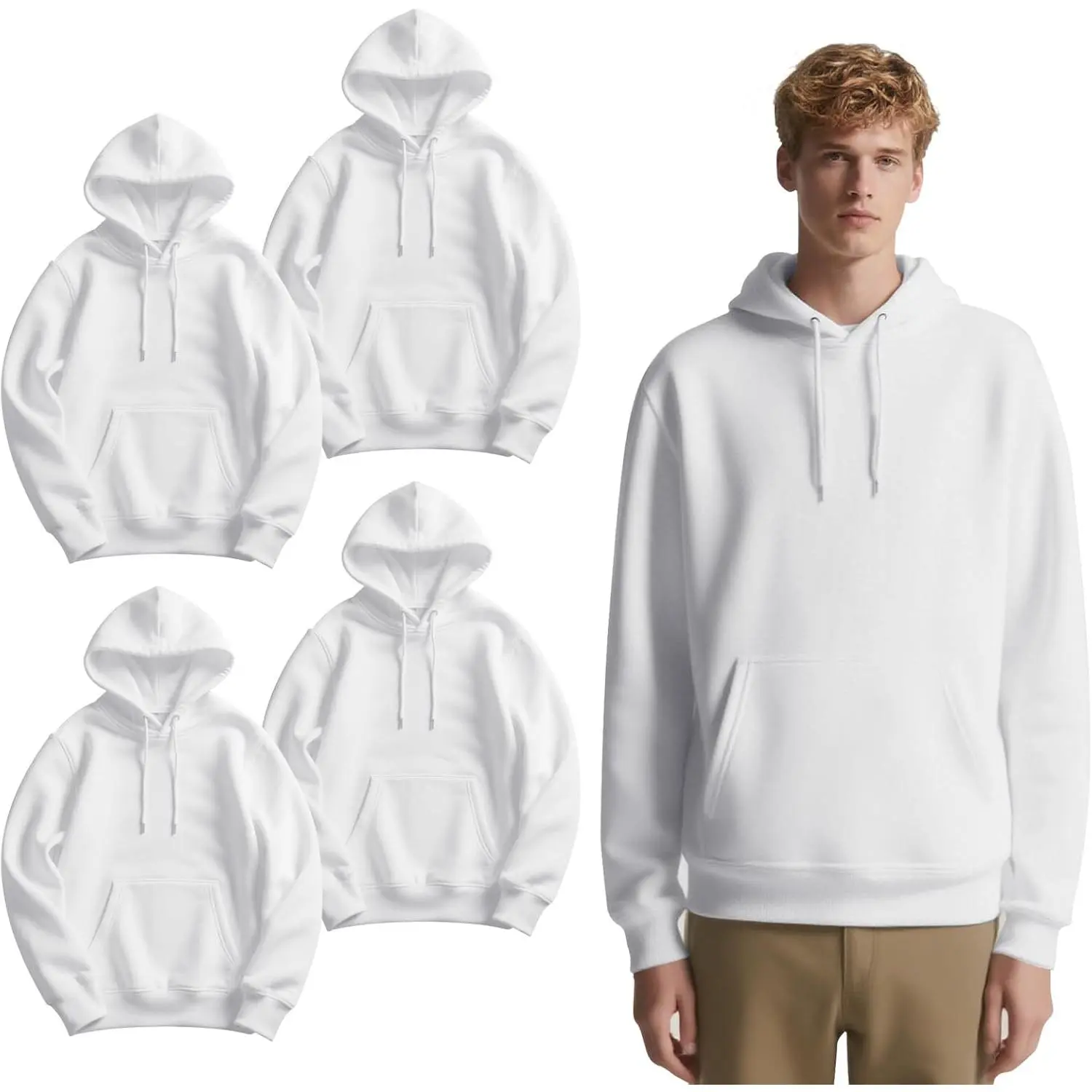 Men's Plain 4-Pack Sublimation Hoodies, 100% Polyester Menswear Tops, Casual Blank Sweatshirts for Custom Sublimation Printing Set, Simple