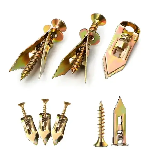 200PCS Heavy-Duty Metal Drywall Anchors Kit with Screws, Durable Construction Gold Finish Hollow Wall Fasteners for Hardware Wall Mounting Installation
