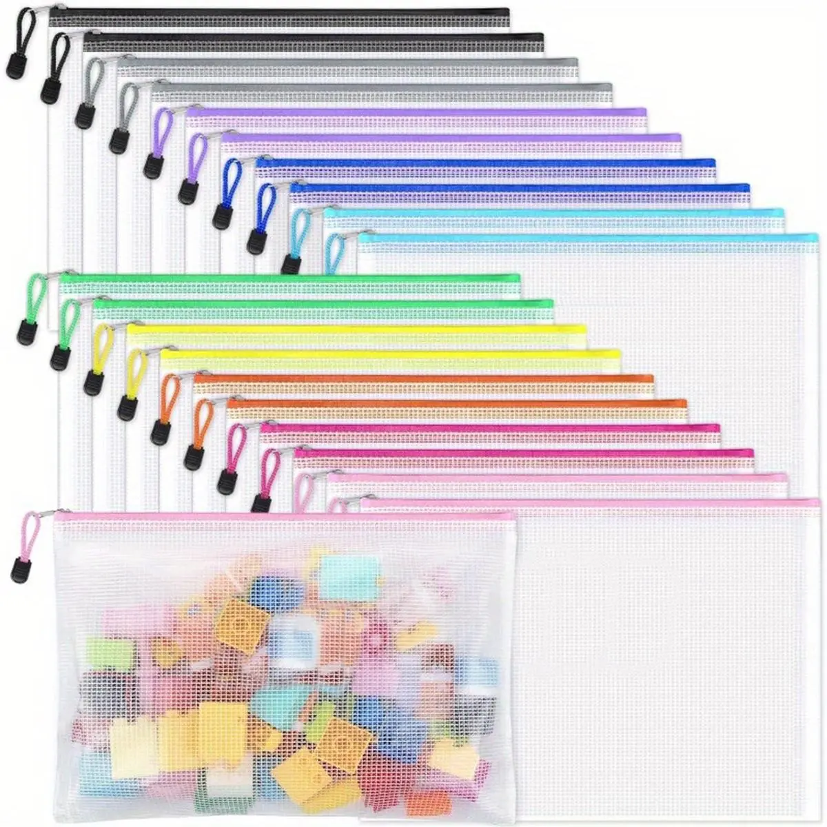 20-Pack A4 Letter Size Waterproof Zipper Closure Pouches with Label Pocket - Durable, Reusable Storage Bags, Resealable Zipper Pouch, Zipper Storage for Classroom, Office, and Home - Ideal for Board Game, School Supply Storage