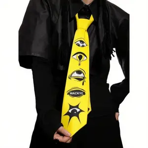 High Quality Men Women Gift Designer Vintage Eyes Print Yellow Ties For Shirt Boy Girls Performance Necktie Tie TB341
