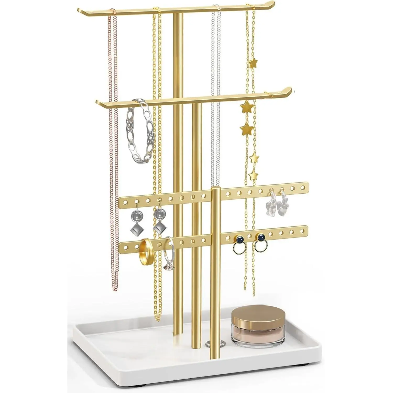 Jewelry Stand Organizer for Necklace Earring - 12.5" Sturdy Metal, 3-TierJewelry Holder for Bracelet, Ring Display and Storage, Gold Gift