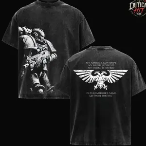 Space Marines Warhammer 40K Vintage Washed Oversized T-Shirt, Heavyweight Cotton Grimdark Gaming Graphic Tee, Retro Sci-Fi Streetwear Fashion Top, Acid Wash Y2K Gamer Merch, Unisex Tabletop Wargaming Fan Gift Tee WCC