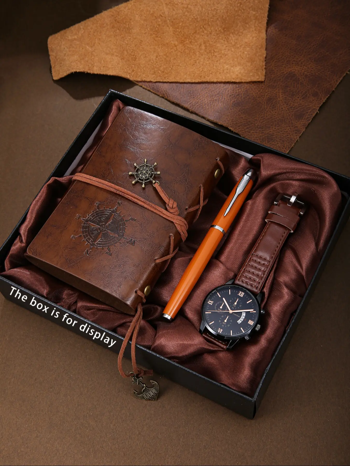 3pcs Business Stylish Men's Watch Set + Notebook + Pen + Anniversary Box, Perfect Gift for Holidays, Back-To-School, Father's Day, Birthday Parties, Dad Birthday Gift, Fathers Day Box, Gift Sets