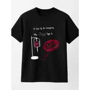 Women's Minimalist Dr Pepper Blood Type Regular Fit Short-Sleeve Soft T-Shirt - Black, Casual Unisex Top, Comfortable Breathable Fabric, Everyday Wear, Made In USA