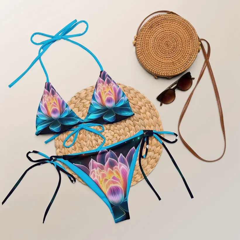 Women's Custom Lotus Flower Bikini for a Luxurious Beach Day