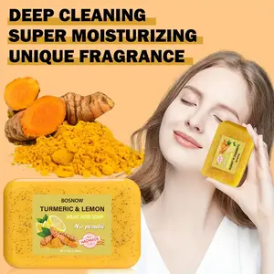 BOSNOW Turmeric Lemon Kojic Acid Soap 70g Plant Extracted Handmade Soap with Turmeric Lemon Kojic Acid Shea Butter Brightens Skin Tone Improves Dullness Cleanses Face and Body Gentle Moisturizing Olive Oil Vitamin E Nourishment for Smooth Glowing Skin