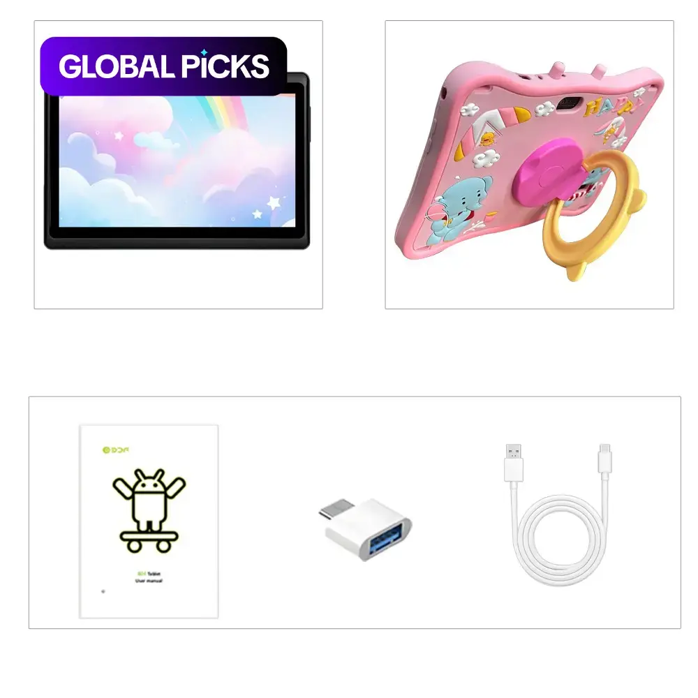 7-Inch Kids Android Tablet with 4GB RAM & 64GB ROM, Wi-Fi, Parental Control Apps, Dual Cameras (2 MP + 5 MP), Shock-Absorbing Elephant-Themed Silicone Case, Great Ramadan Gift #GLOBAL PICKS