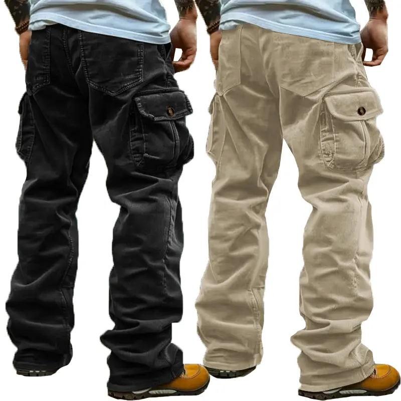 2 Pack Men's Multi‑Color Corduroy Cargo Pants |   Wide Leg Loose Fit Pocket Casual Trousers-Men's Autumn/Winter Clothing