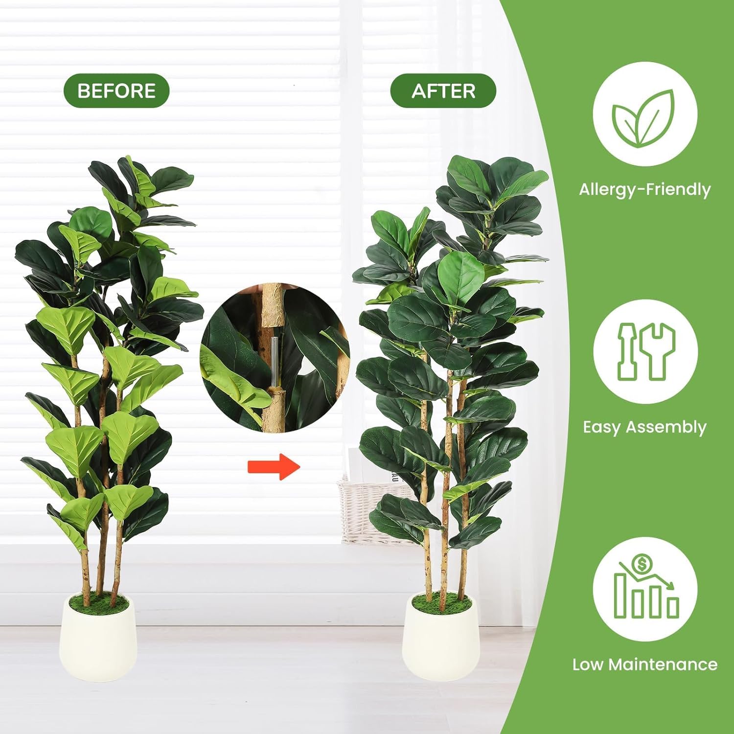 Artificial Fiddle Leaf Fig Tree with White Planter, 5ft Faux Trees with Artificial Plants 56 Fiddle Leaves Greenery, Faux Ficus Tree Fake Moss, Lifelike Fake Tree for Indoor Office Living Room Decor Artificial Fiddle Leaf Fig Tree with White Planter, 5ft Faux Trees with Artificial Plants 56 Fiddle Leaves Greenery, Faux Ficus Tree Fake Moss, Lifelike Fake Tree for Indoor Office Living Room Decor