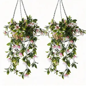 2/4pcs Artificial Crepe Myrtle Hanging Flower Basket Outdoor Faux Silk Plant for Home Decor UV-Protected Hanging Garland for Garden and Patio Multiple Colors: Pink, Purple, & More Easy to Hang & Durable