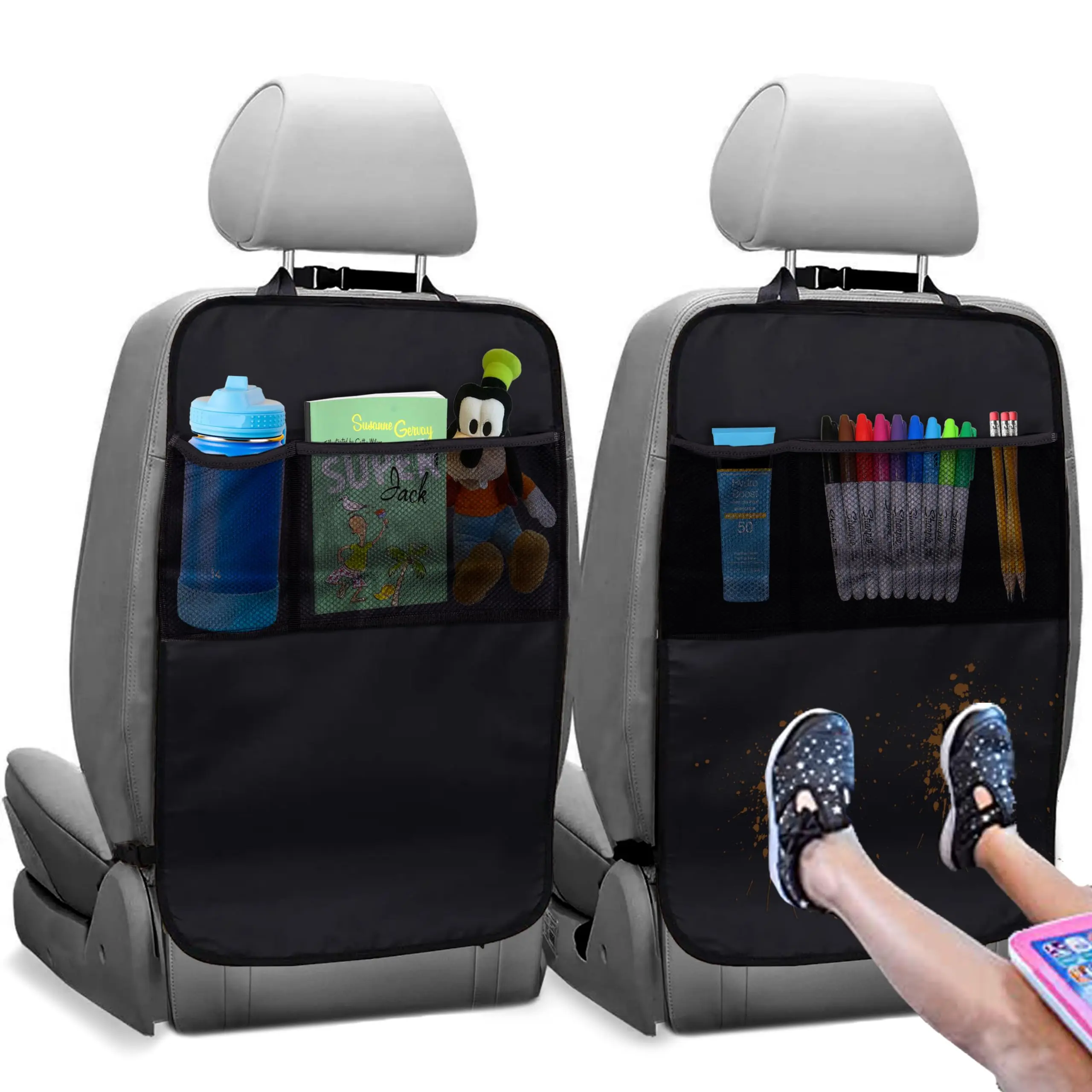Back Seat Protector 2-Pack for Kids Feet with Organizer | EcoNour, Car Seats Protector