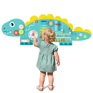 11-in-1 Dinosaur Activity Wall Busy Board Panels-- Wooden Sensory Toy-Green