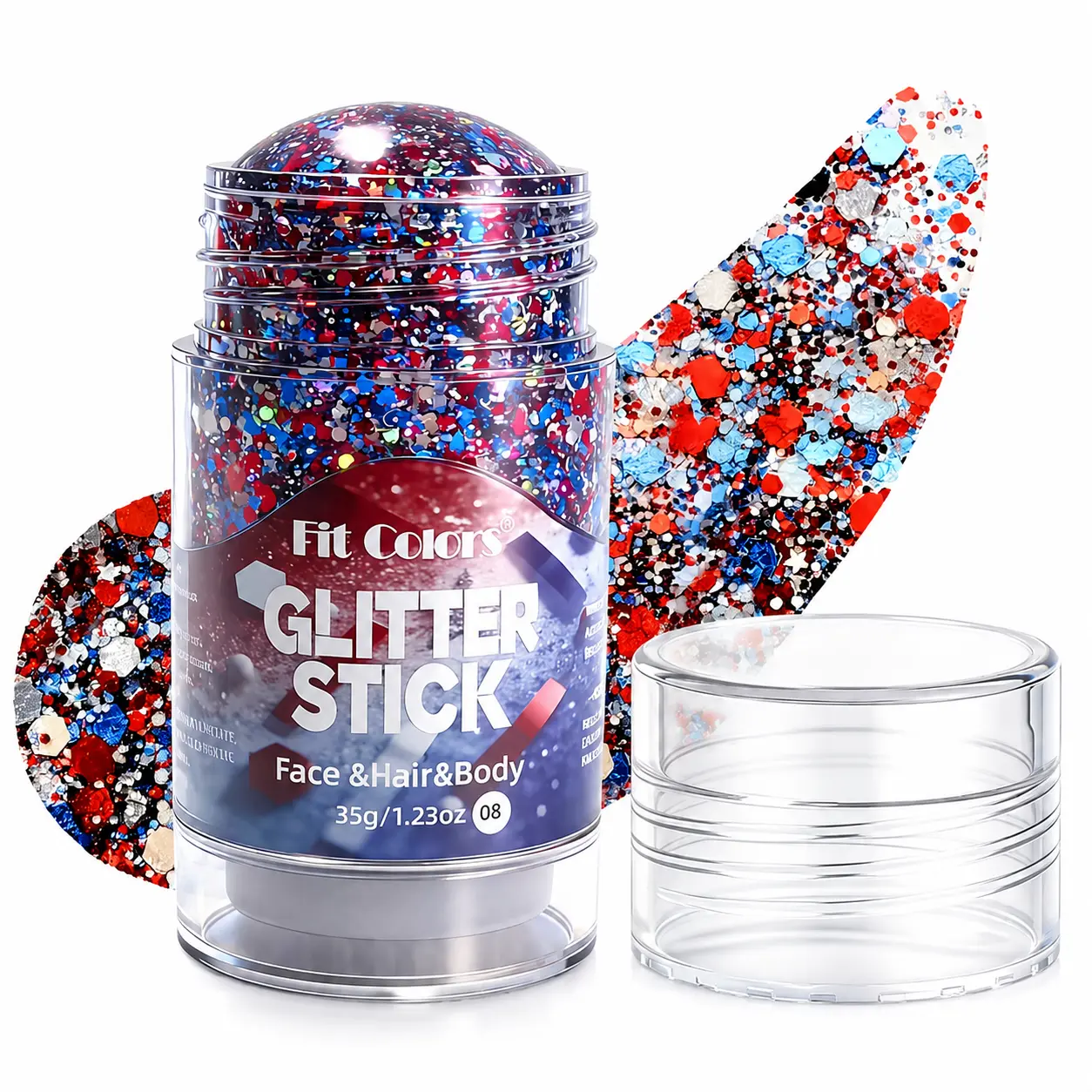 4th of July Patriotic Glitter Highlighter Stick (Single Pack) | Red, White & Blue Sparkle Makeup for Face, Hair & Body shiny fun holiday accessory spray permanent outfit