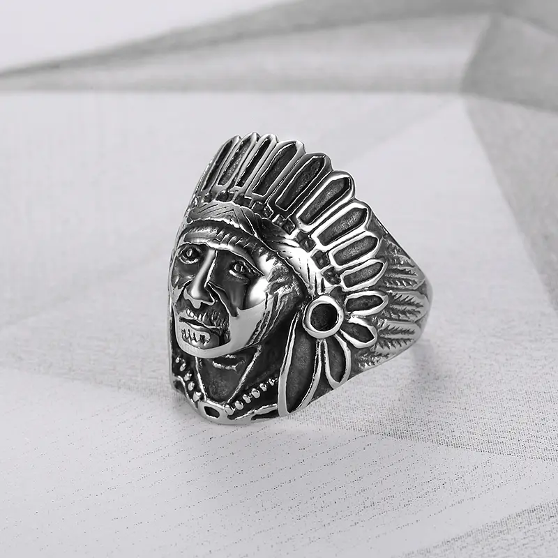 Men's Stainless Steel Ethnic Retro Ring - Indian Craftsmanship, Cultural Heritage Motif, Ethnic Charm, Vintage Creative Design, Bold Retro Style, Crafted Steel Party Wear Costume Jewelry Accessory, Male Ethnic Ring