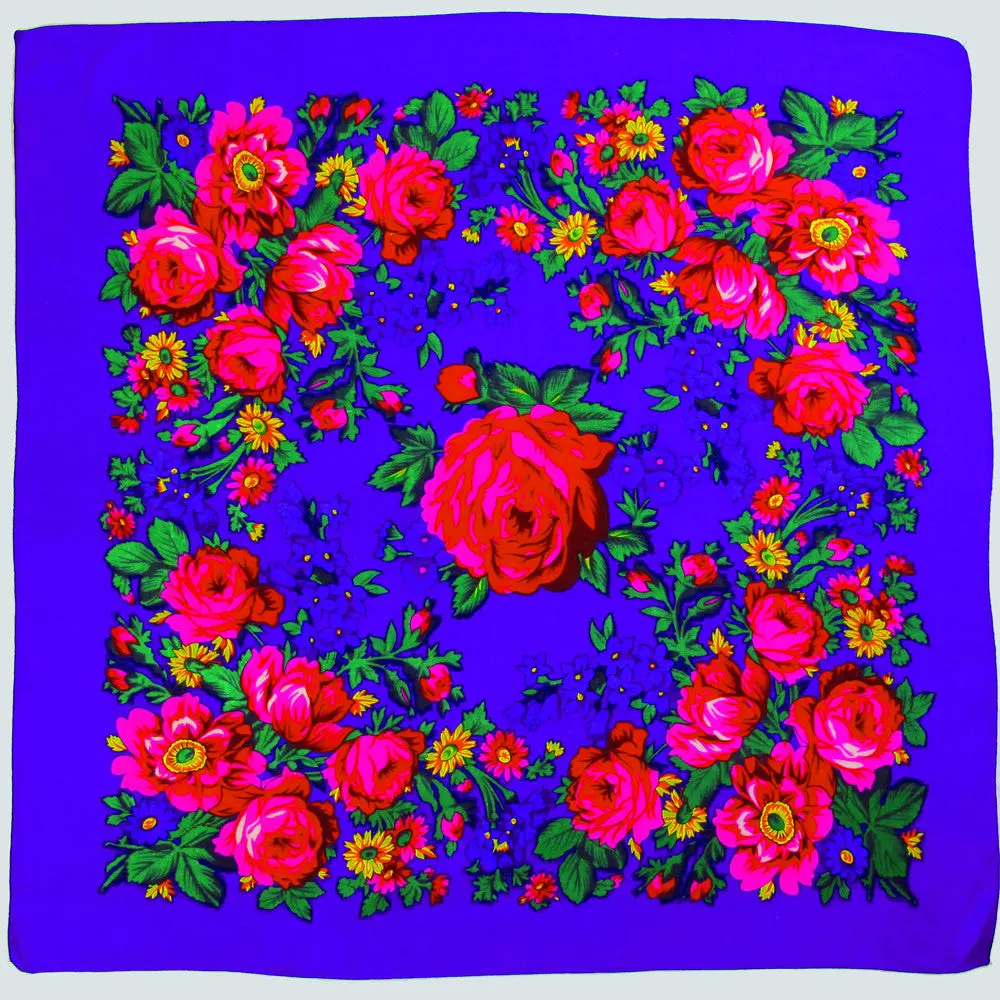 Flowing Lightweight Purple Rose Floral Acrylic Scarf - 30”X30” Headscarf, Ideal for Dancers, Powwow Outfits, Everyday Use, Hand Wash Only, Line Dry Regalia Accents, Scarf Style, Ideal For Powwow Outfits, 30” X 30”, Cool Iron, Daily, Unisex