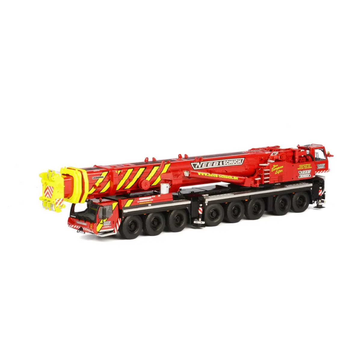 Liebherr LTM 1500-8.1 "Neeb & Schuch" Mobile Crane Red and Yellow 1/50 Diecast Model by WSI Models
