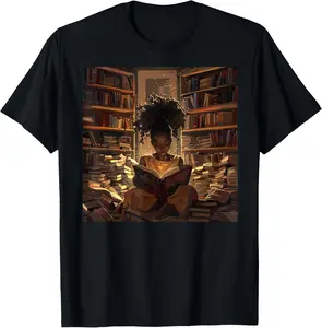 100% Cotton Melanin Afro Women Educated Reading Book Black History T-Shirt