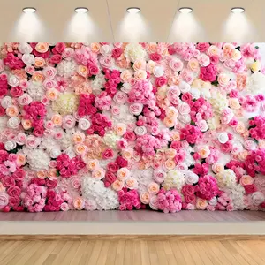 1pc Vibrant Pink Red Rose Flower Photography Backdrop with Hydrangeas – Elegant Wedding, Baptism, Birthday Party, Dessert Table Decoration – Durable Polyester Studio Props Banner for Stunning Event Decor, Wedding Decorations