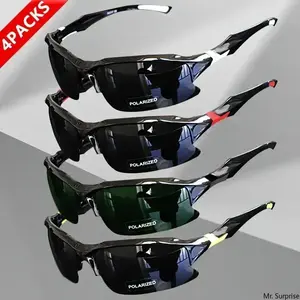 4-Pack Polarized Sports Sunglasses, Unisex Windproof Cycling Style Eyewear for Driving, Running & Fishing