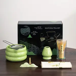 Japanese Matcha Tea Set, Aesthetic Traditional Style Sand Point Glazed Matte, 4 Piece/7 Piece Gift Box, Tea Whisk Hundred Stand, Matcha Kit Set